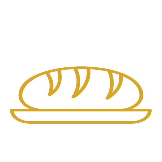 A vector line drawing of a loaf of bread on a bread board. 