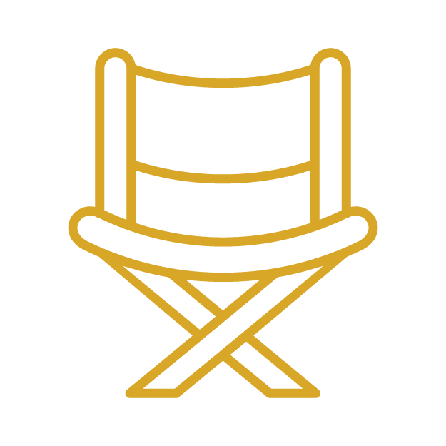 A vector line drawing of a film director's chair